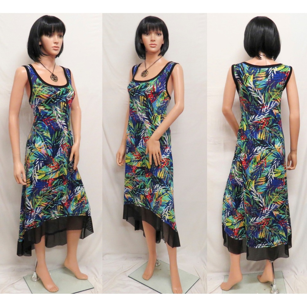 WESTBOUND Asymmetrical Mini Maxi Tropical Knit Dress L New